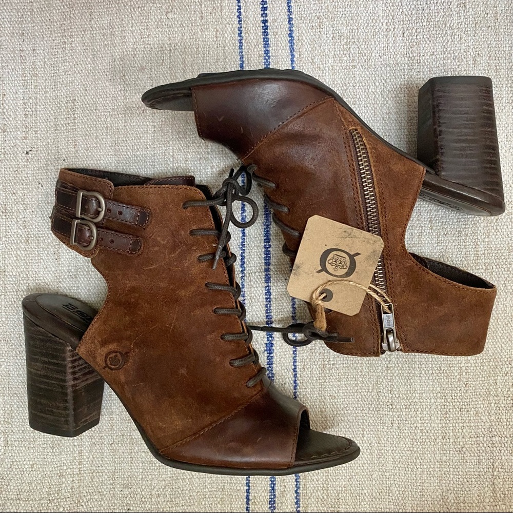 BORN “Blane” Leather Peep-toe Booties